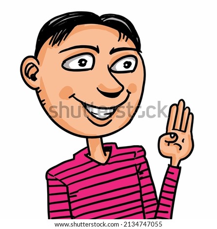 Cartoon a boy raised his left hand up.