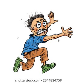 The cartoon of  a the boy ran in fear.