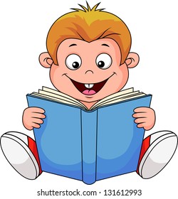 A cartoon boy reading a book