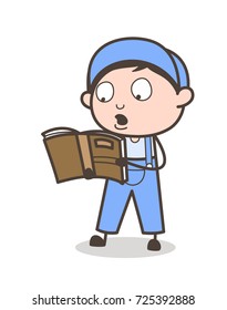 Cartoon Boy Reading Book in Class Vector Illustration