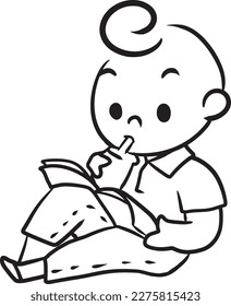 Cartoon Junge Lesen Buch doodle kawaii Anime Farbseite cute Illustration Clip Art chibi Manga Comiczeichner Linie Kunst kostenlos Download