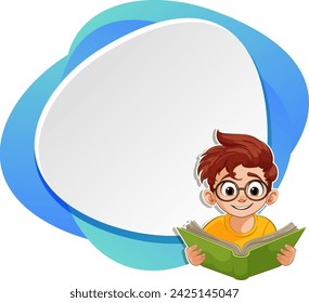 Libro de lectura del niño de la historieta con la burbuja del habla