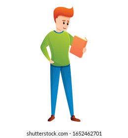  Cartoon of boy reading book vector icon for web design isolated on white background