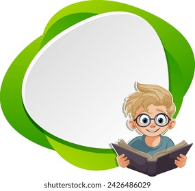 Cartoon boy reading, speech bubble background