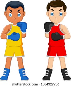 Cartoon boy ready to box
