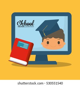 cartoon boy red book computer school vector illustration eps 10