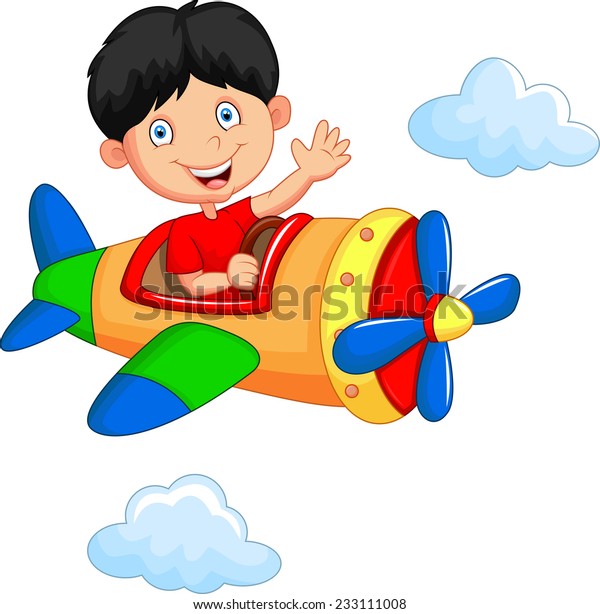 Cartoon Boy Riding Airplane Stock Vector (Royalty Free) 233111008 ...