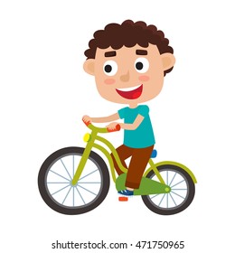 Cartoon boy riding a bike 