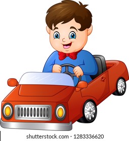 Cartoon boy riding a car