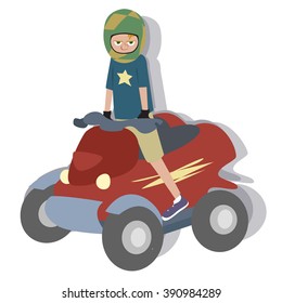 cartoon boy riding quad - colorful vector illustration