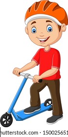 Cartoon boy riding a scooter 