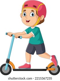 Cartoon boy riding a scooter