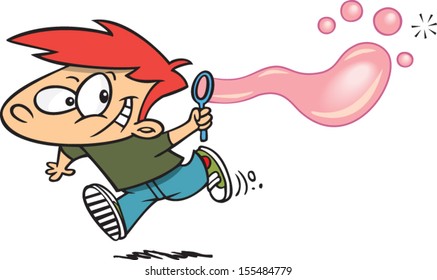 Cartoon boy running with a bubble