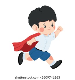 Cartoon Boy Running in a Superhero Costume