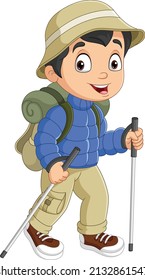 Cartoon boy in safari outfit with walking stick