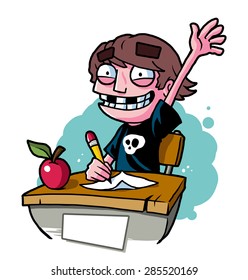 cartoon boy at school desk