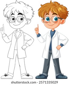 Cartoon boy scientist with glasses and lab coat