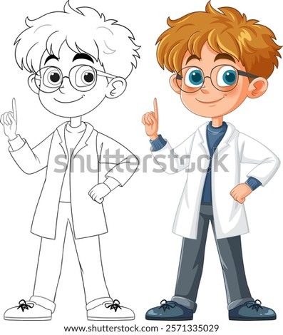 Cartoon boy scientist with glasses and lab coat