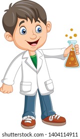 Cartoon boy scientist holding test tube
