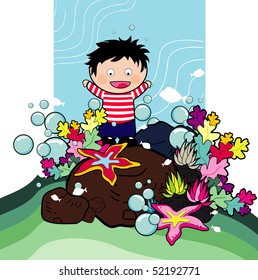 cartoon boy in the sea