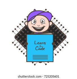 Cartoon Boy Showing a Coding Book Vector Illustration