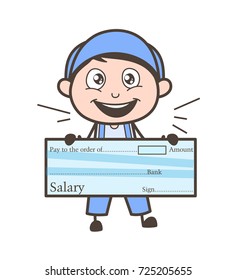 Cartoon Boy Showing Salary Cheque Vector