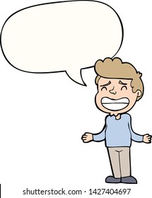 niño de caricatura encogiéndose de hombros con burbuja de habla