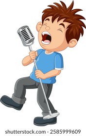 Cartoon boy singing on the stage