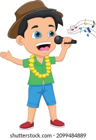 cartoon boy singing on white background