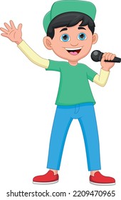 niño de caricatura cantando sobre fondo blanco