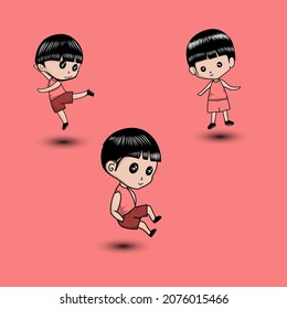 cartoon boy sitting, jumping and standing Clip art illustration