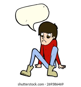 cartoon boy sitting on floor with speech bubble