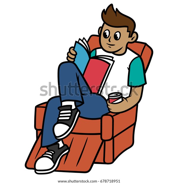 Cartoon Boy Sitting Reading Magazine Vector Stock Vector (royalty Free 