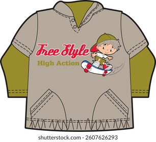 Cartoon boy skateboarding on a t-shirt design