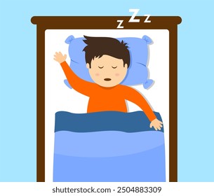 Cartoon of a boy sleeping on the bed