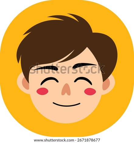 Cartoon boy with sly smirk inside circle, symbolizing mischief, playful humor, childhood innocence, and cheeky funny expression.
