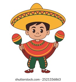 Cartoon boy com sombrero e maracas