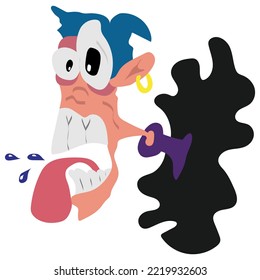 Cartoon boy spits. The dude sneezes. Isolated on white background. Vector graphics. Graffiti