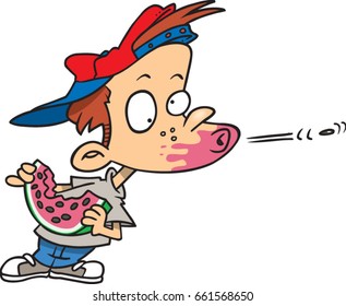 cartoon boy spitting a watermelon seed