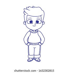 cartoon boy standing icon over white background, flat design, vector illustration