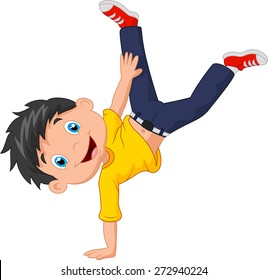 Cartoon Boy Standing On His Hands