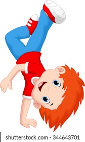 Cartoon boy standing on his hands