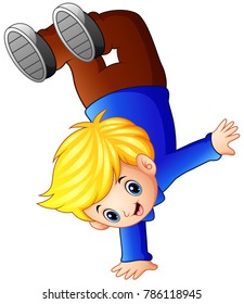 Cartoon boy standing on his hands