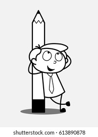 Cartoon Boy Standing with Pencil Support