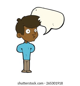 cartoon boy staring with speech bubble