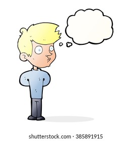 cartoon boy staring with thought bubble