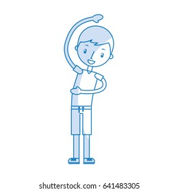 cartoon boy stretching up 