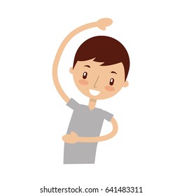 cartoon boy stretching up 