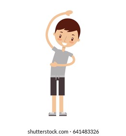 cartoon boy stretching up 