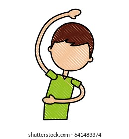 cartoon boy stretching up 